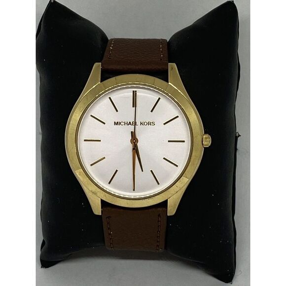 Michael Kors Runway MK4295 Women's Brown Leather Analog Dial Quartz Watch Y201 - Picture 1 of 12